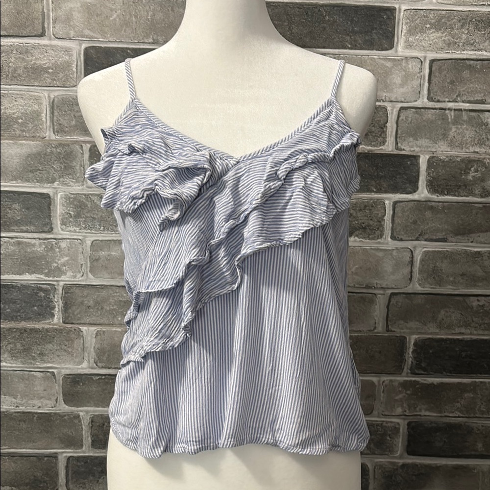 Striped Ruffle Women's Top - Blue and White